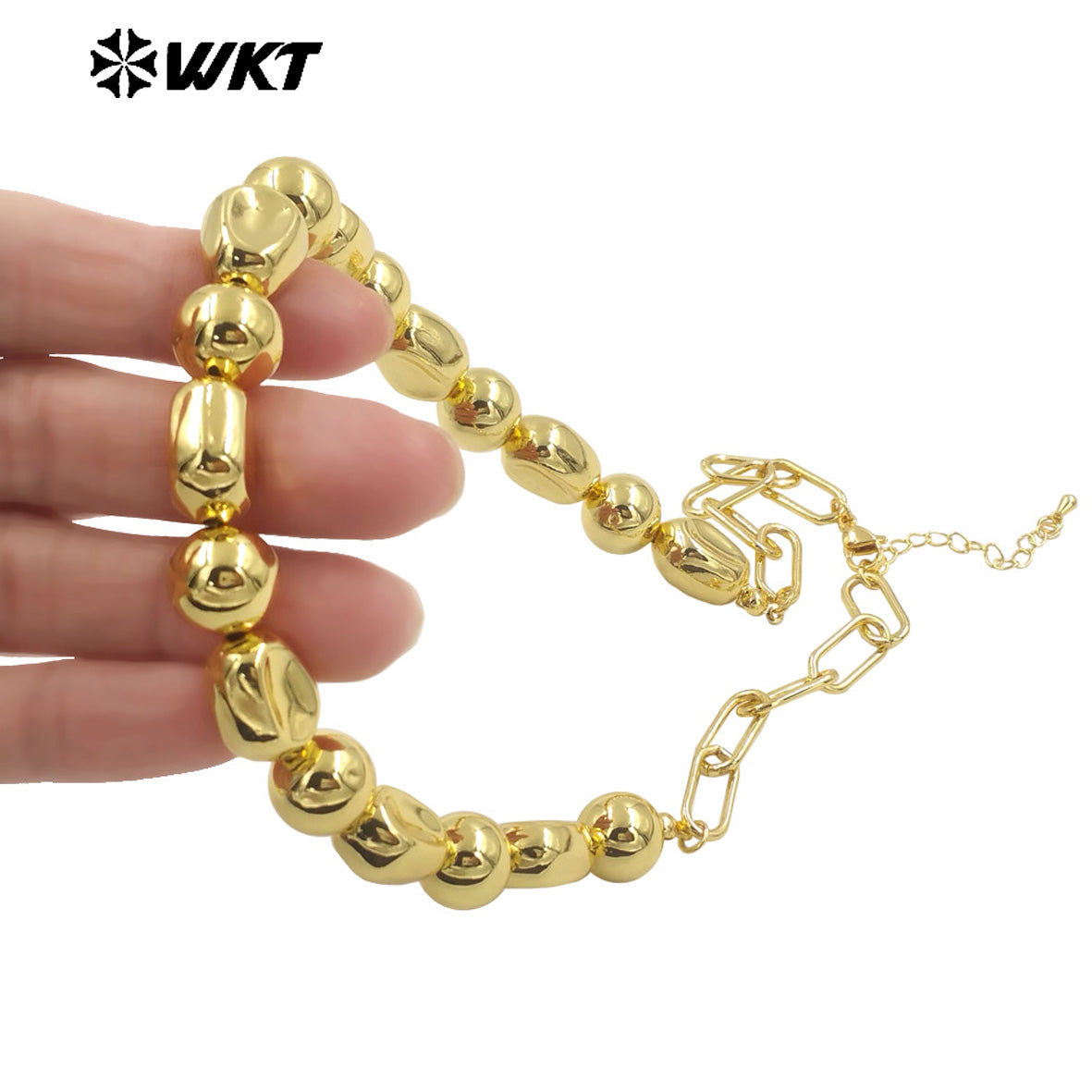WT-JFN30 Wholesale Customization Simple 18K Gold Plated Natural Brass Round and Flat Bead Women Chain Necklace As Special Gift