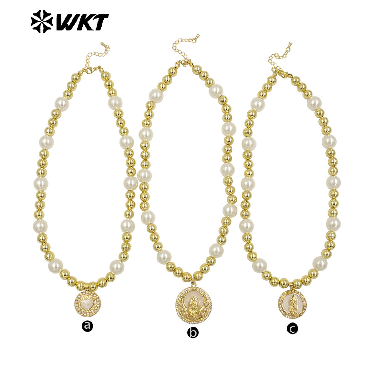 WT-JN304 Hot Sales 18K Gold Plated Natural Brass Round Beads Religious Bodhi Pearl Shell Necklace for Women As Daily Decoration