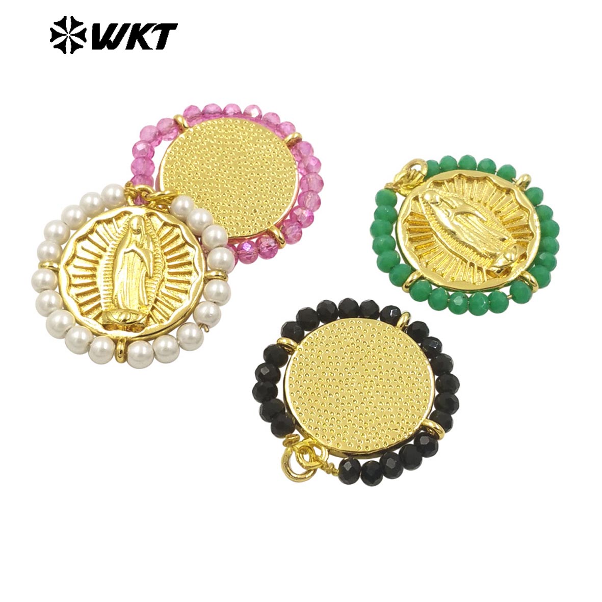 WT-MN986 Amazing New Hand Made Design Wire Wrapped Beads Decorate Big Round Religious Virgin of Guadalupe Necklace