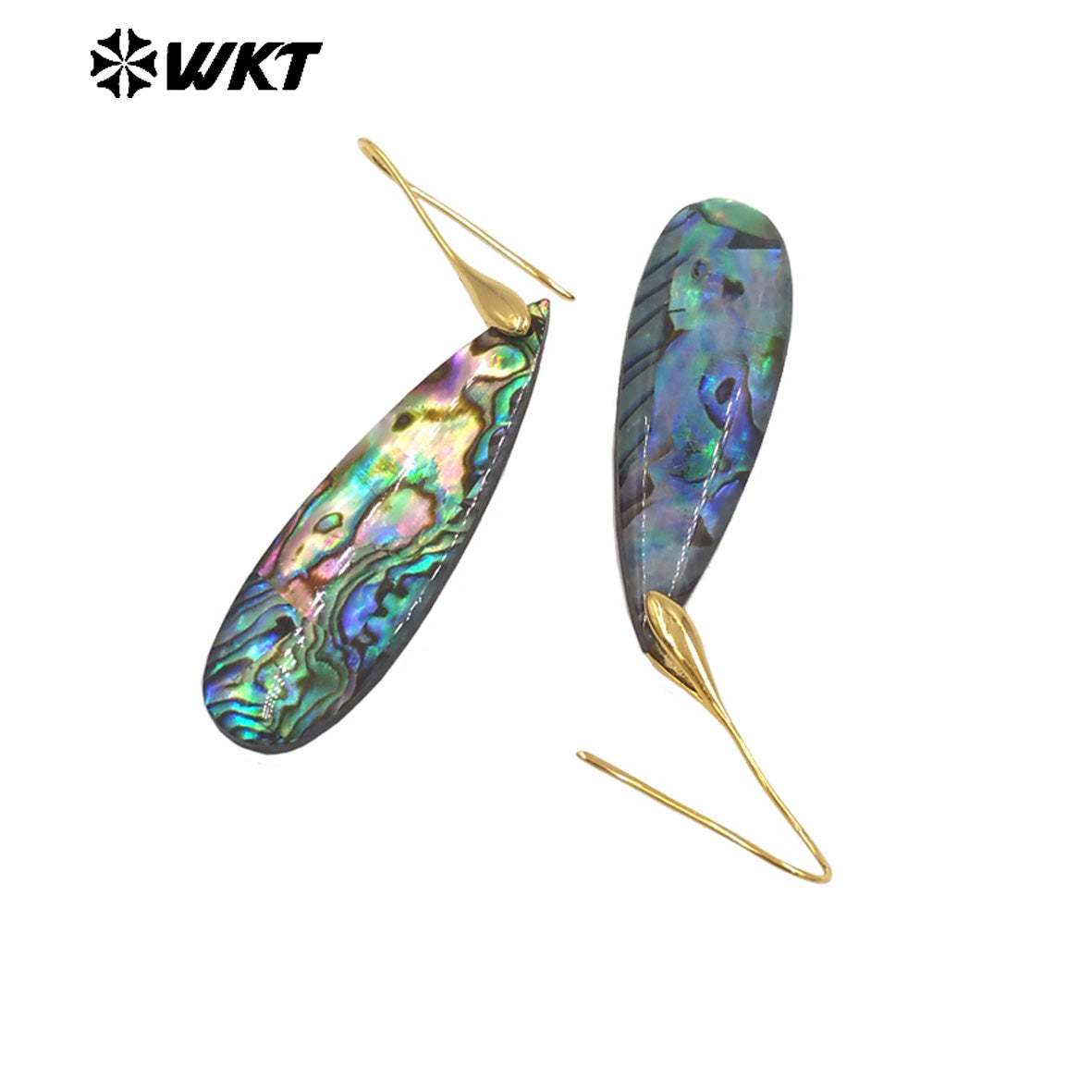 WT-MPE157 Exquisite Natural Abalone Shell Ladies Earrings Gold Color Long Waterdrop Shape Wholesale Women Lovely Jewelry