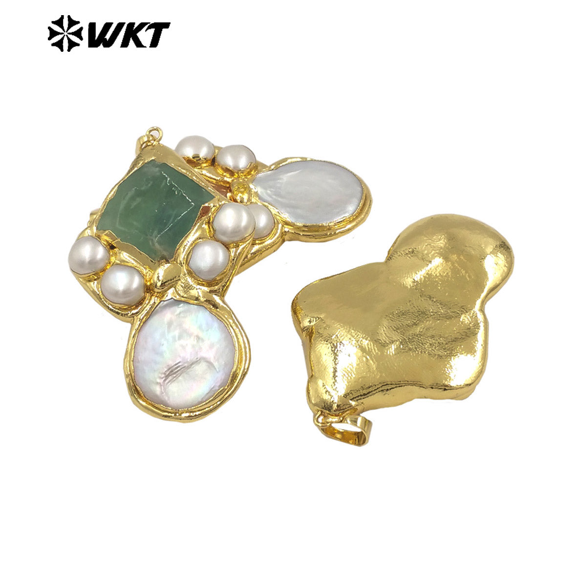 WT-JP423 Gorgeous Back Full Plated With 18K Gold Multi Colors Natural Stones And Pearls Pendants For Women Necklace Handmade