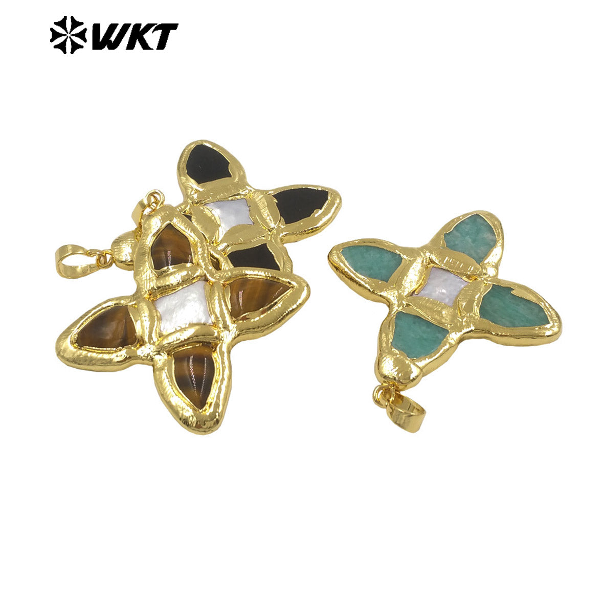 WT-P2010 Popular Sales Gold Plated Natural Gemstones Amazonite Amethyst Stone With Pearl Cross Shape Pendant For Jewelry DIY