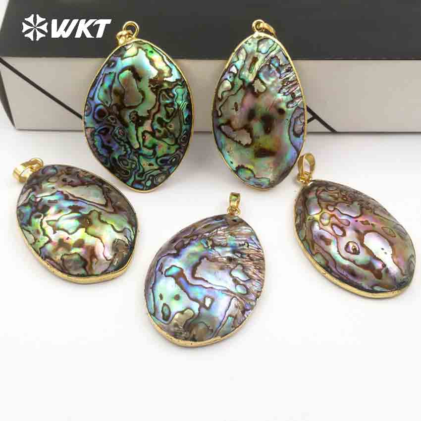 WT-JP076 New Arrival Custom Design with Round Pendant with Exclusive Random for Women Jewelry Natural Abalone Shell Pendant