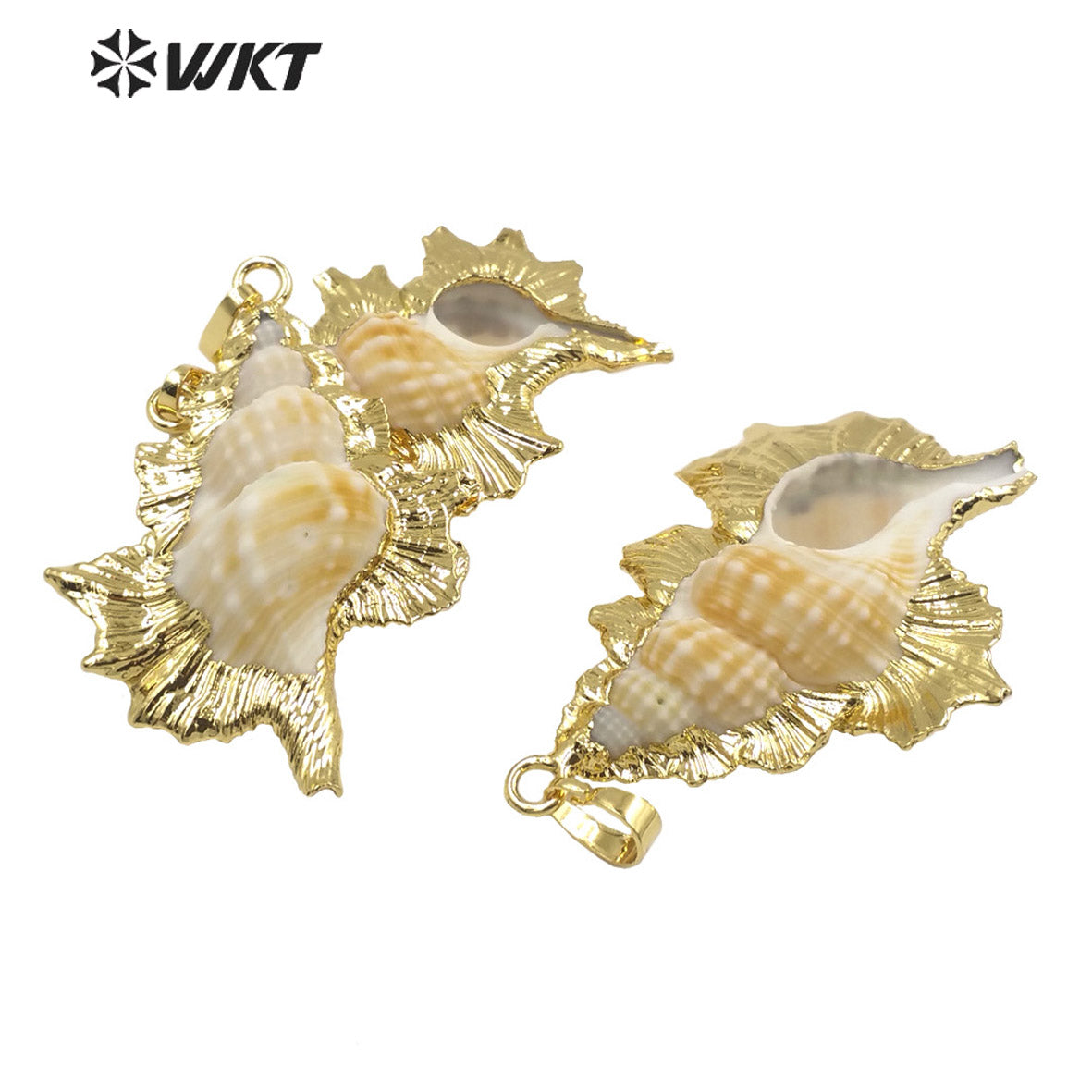WT-JP352 WKT Classic Vintage Hot Selling Natural Trumpet Shell 18K Gold Plated Luxury Scallop Necklace Pendants