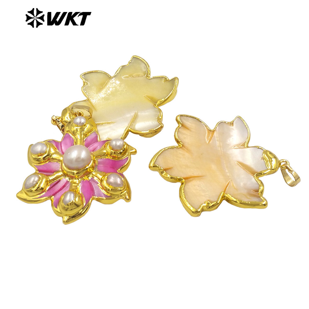 WT-JP389 New Arrival Shell Six Pearls Combination Flower Shape Colorful 18K Gold Plated Pendant Beautiful Jewelry for Women