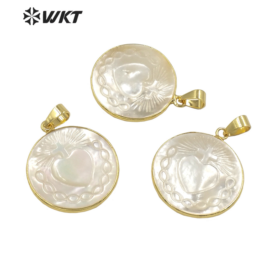 WT-JN181 Women 18k Real Gold Plated Resist Tarnishable Religious Mary Saint Heart Necklace Made of Pearl Shell Necklace