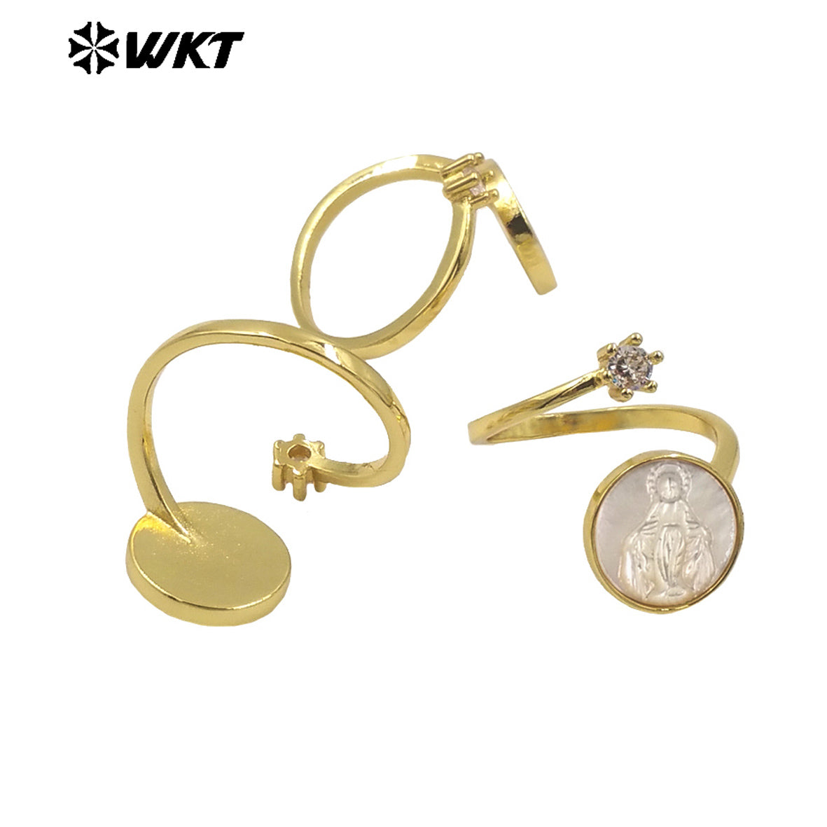 WT-MPR092 WKT New Christian Jewelry Design 18K Gold Plated Adjustable Religious Virgin Mary Ring With Zircon Stone