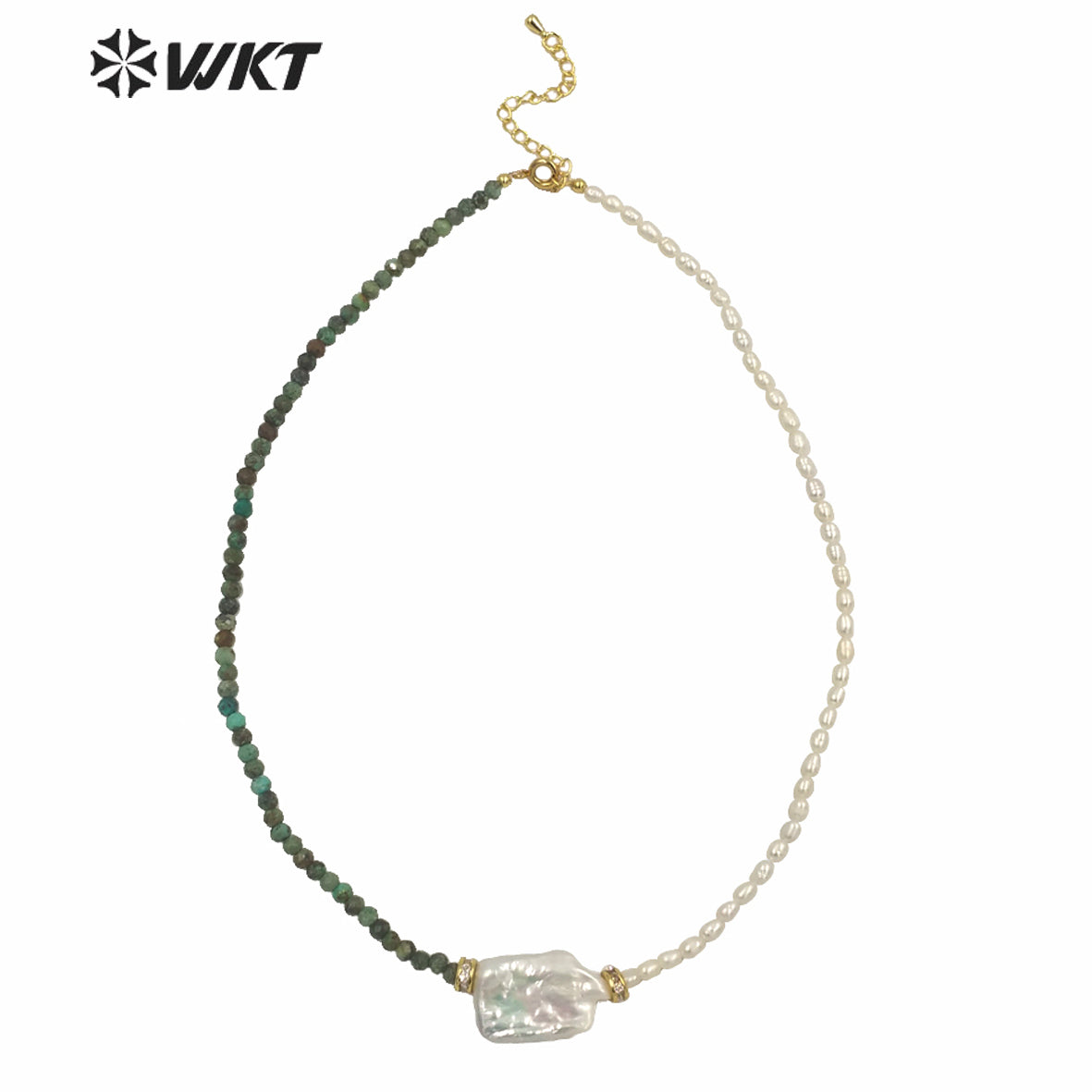 WT-JN132 Wholesale Beautiful DIY Hand Make 4mm Pearl Beads Necklace Women Fashion Square Pearl and Stone Mix Beads Necklace