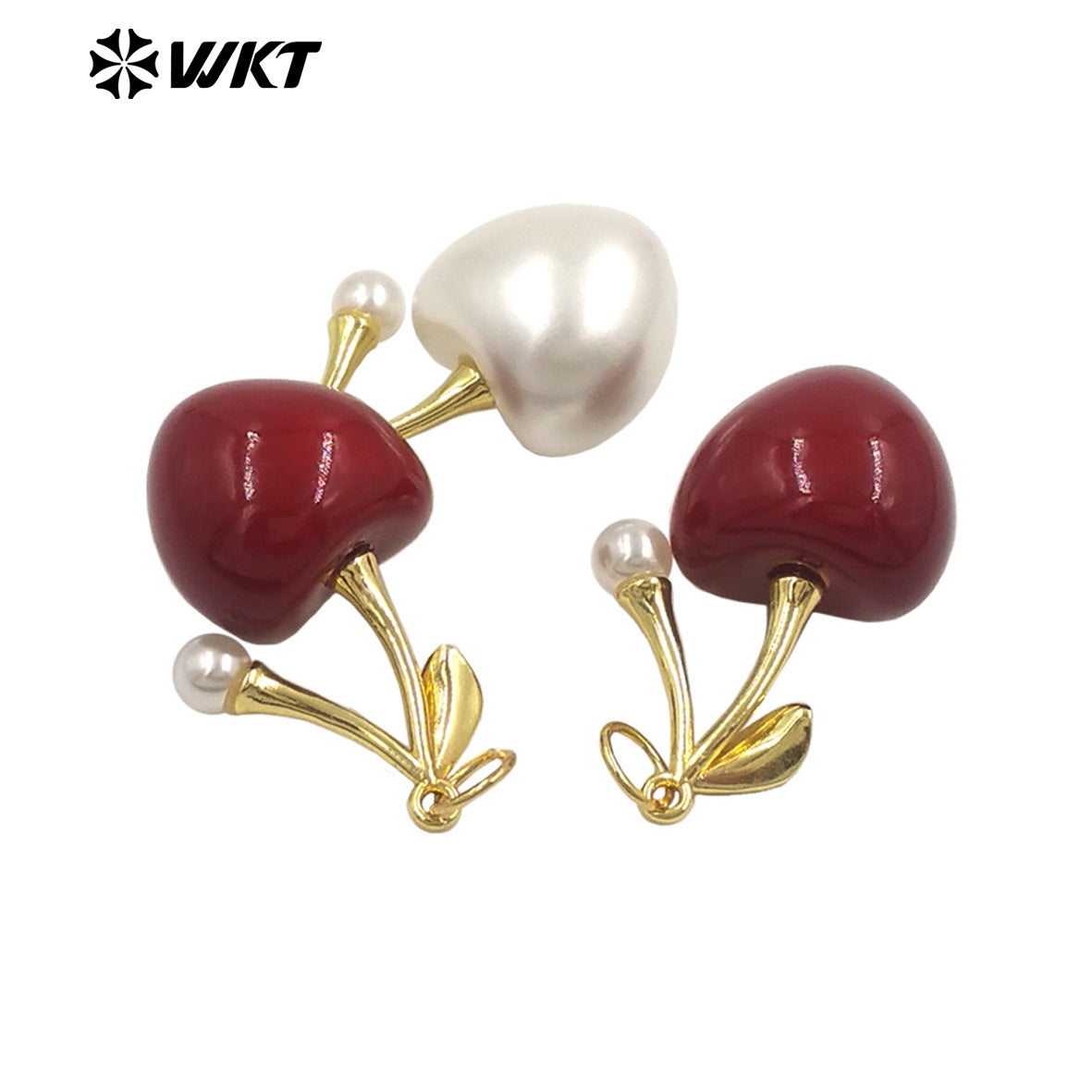 WT-JFE148 New Sales Cherry Charms Metal Yellow Brass With Drop Oil Red/ White Color Gold Plated Pendant Finding For Earrings DIY