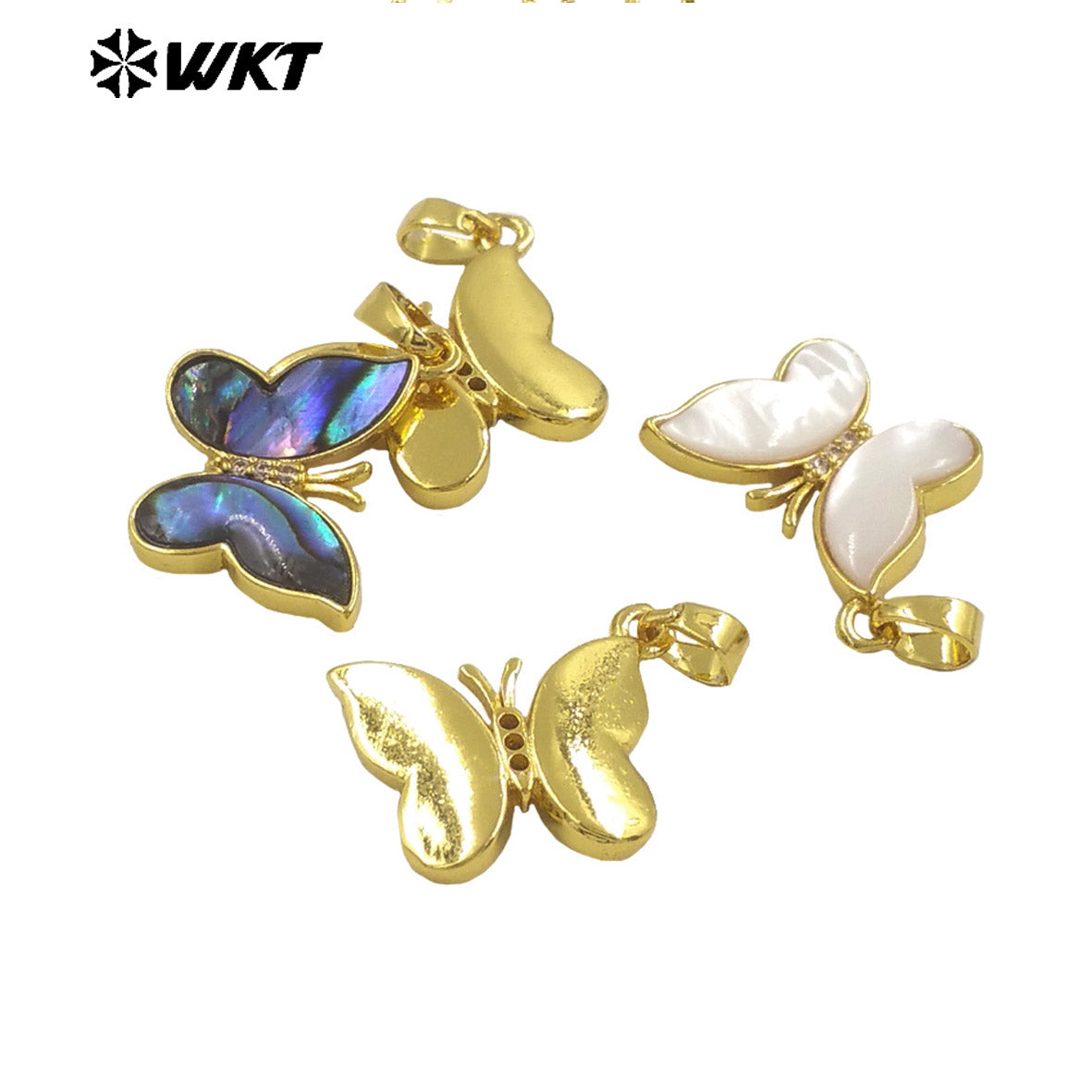 WT-JN282 Wholesale New Design Natural White Pearl Shell and Abalone Made Butterfly Charm Necklace in 18 Inch Long