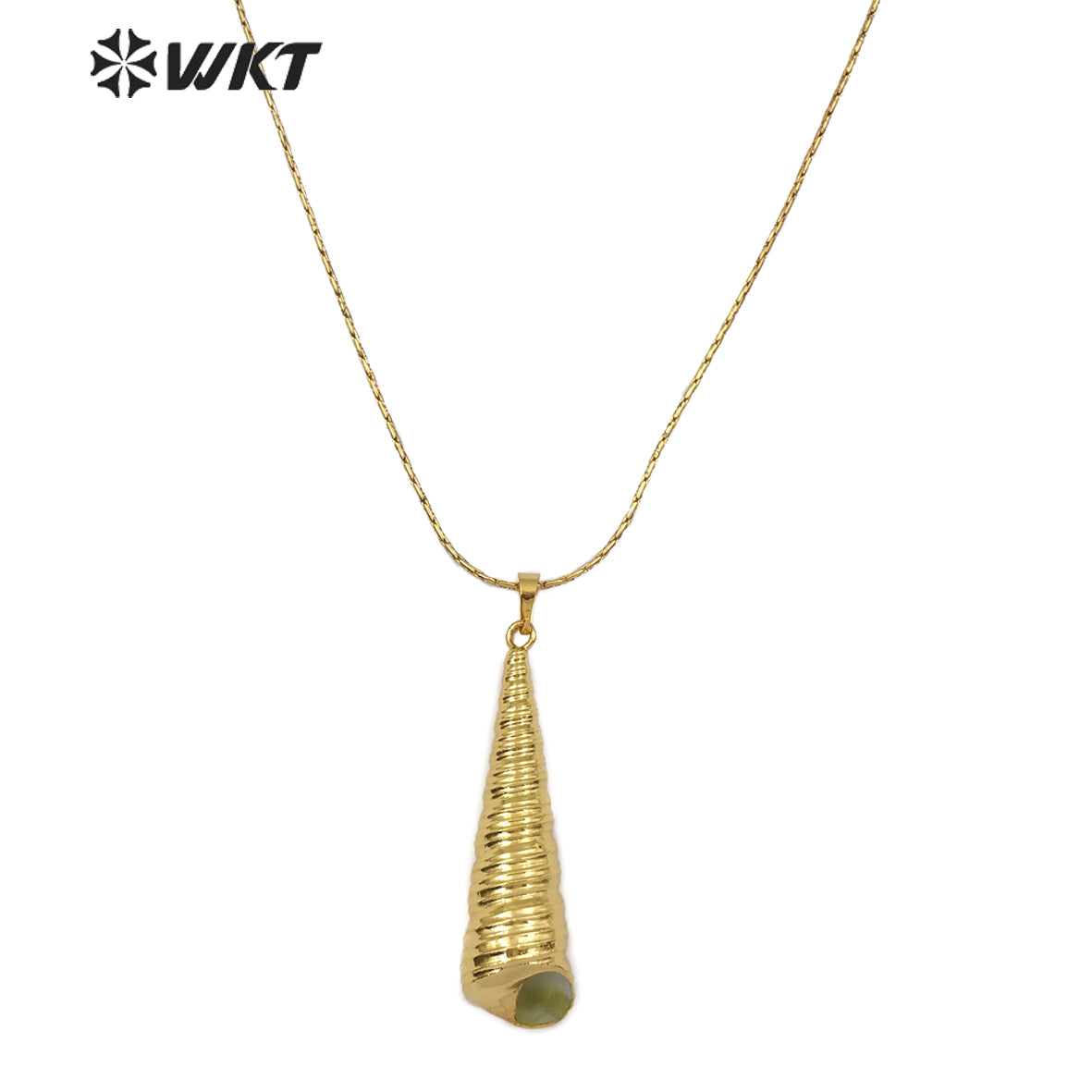 WT-JN073 Fashion Sea Shell Jewelry for Women Shell Pendant Full Gold Dipped Long Conch Pendant Trumpet Shell Necklace