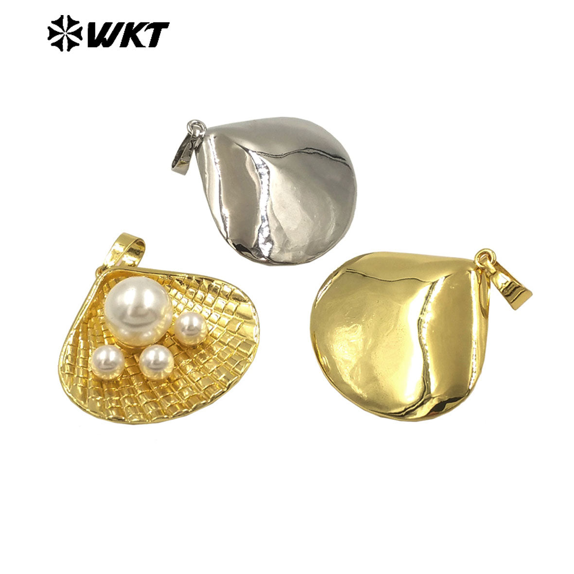 WT-JP399 Wholesale New Arrival Three Manmade Pearl Pendant Gold/Silver Plated Shell Shape For Women Jewelry Making Accessory