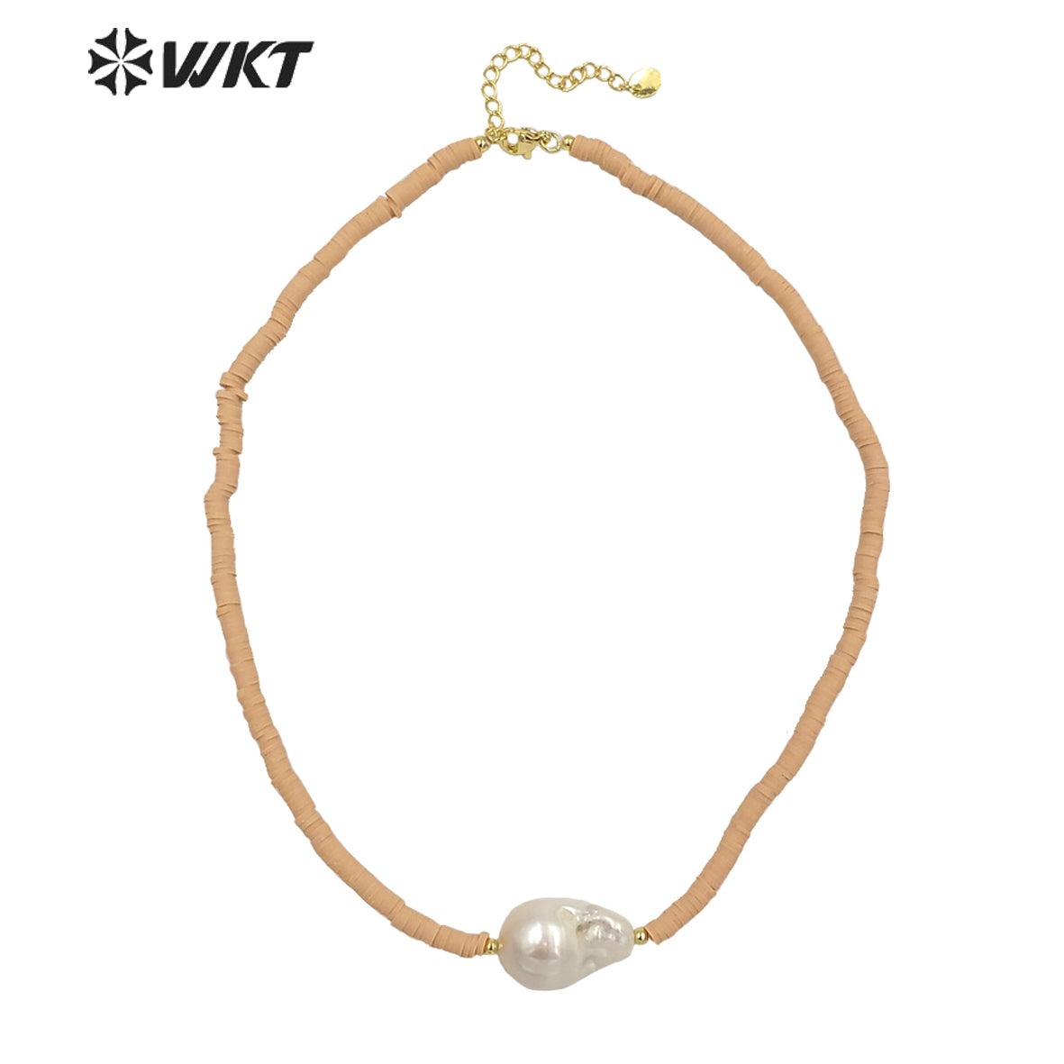 WT-JN192 New Nude Color Fashion Hand Strand Beads Necklace Elegant Freshwater Baroque Pearl Chocker Necklace in 16 Inch