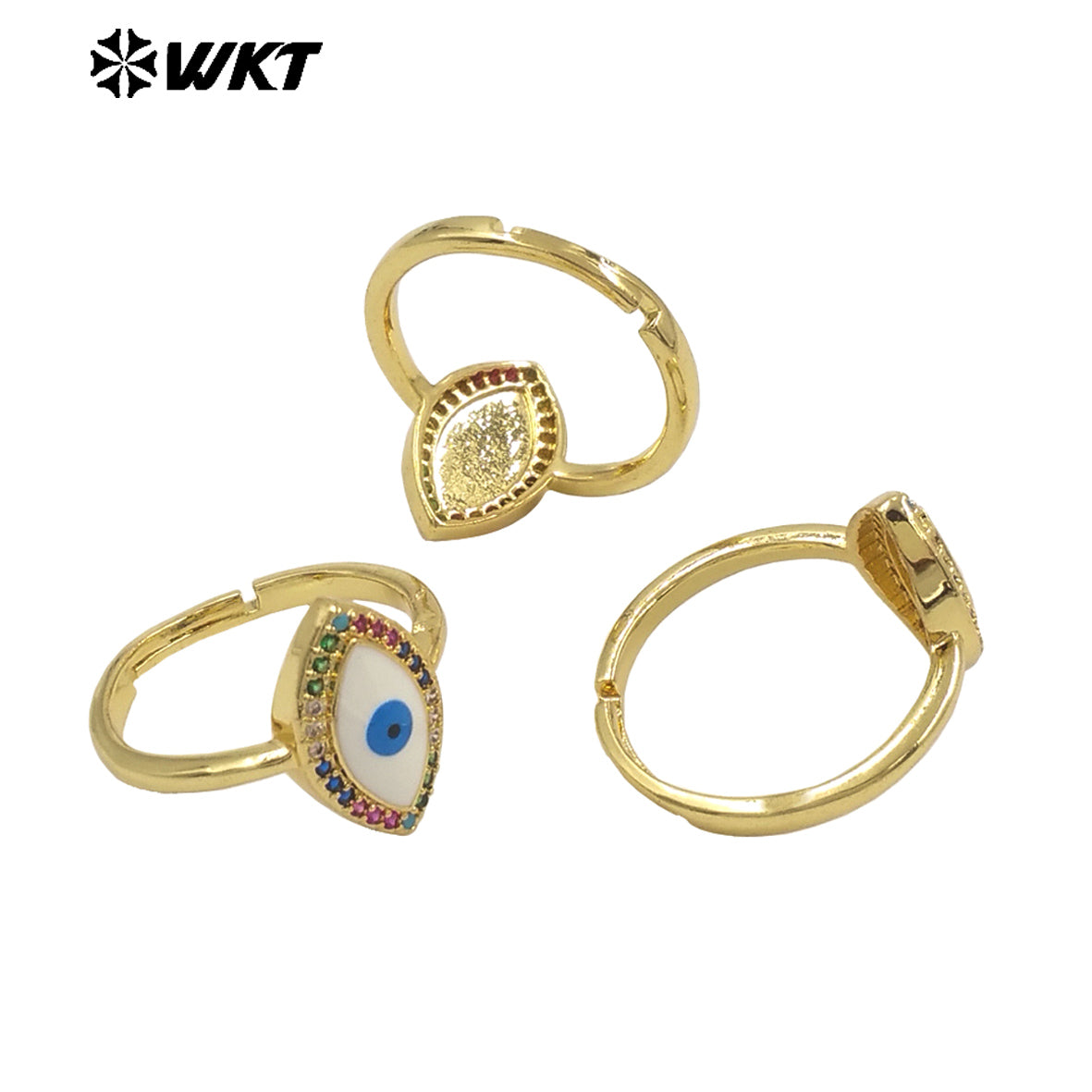 WT-MPR099 Attractive Fashion Girl Colorful Cubic Zircon Turkey Eye Open Size Adjustable Gold Plated Delicate Ring