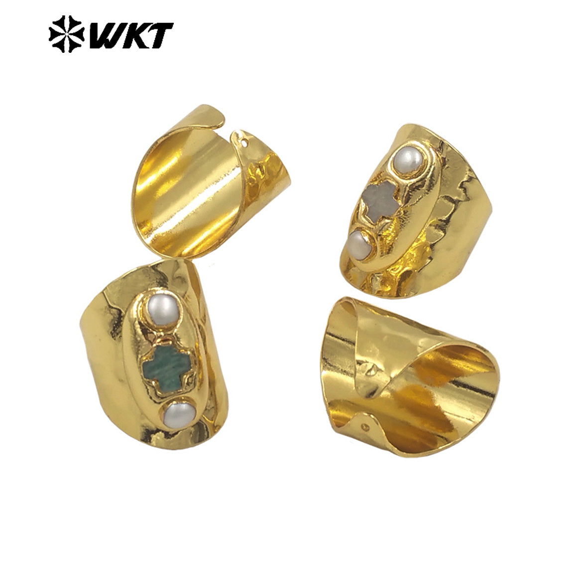 WT-MPR130 New Arrival 18K Gold Plated Religious Ring Jewelry With Double Pearls and Cross Shape Stone Adjustable Size for Party