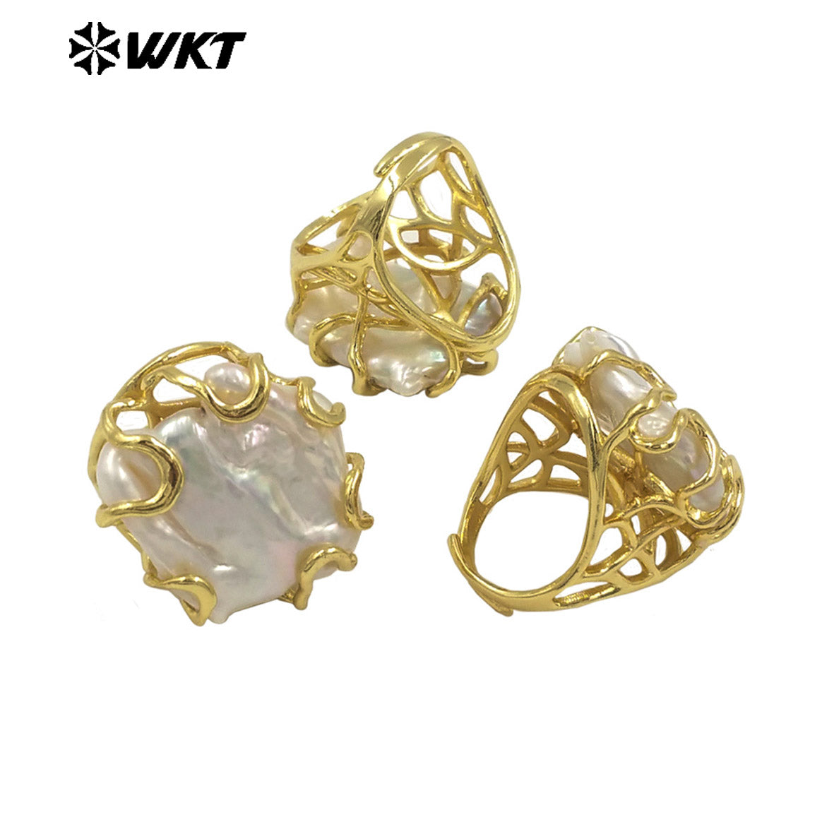 WT-MPR122 Wholesale Fashion Gold Plated Clawing Setting Natural Freshwater Pearl Women Ring for Birthday Gift