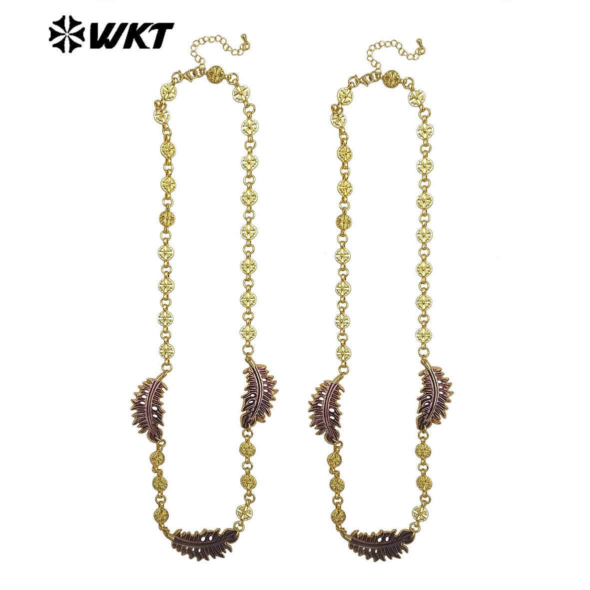 WT-JN351 Newest Design 18K Gold Plated Three Natural Shell Feather Shape Charms Necklace For Women Amazing Jewelry Gift
