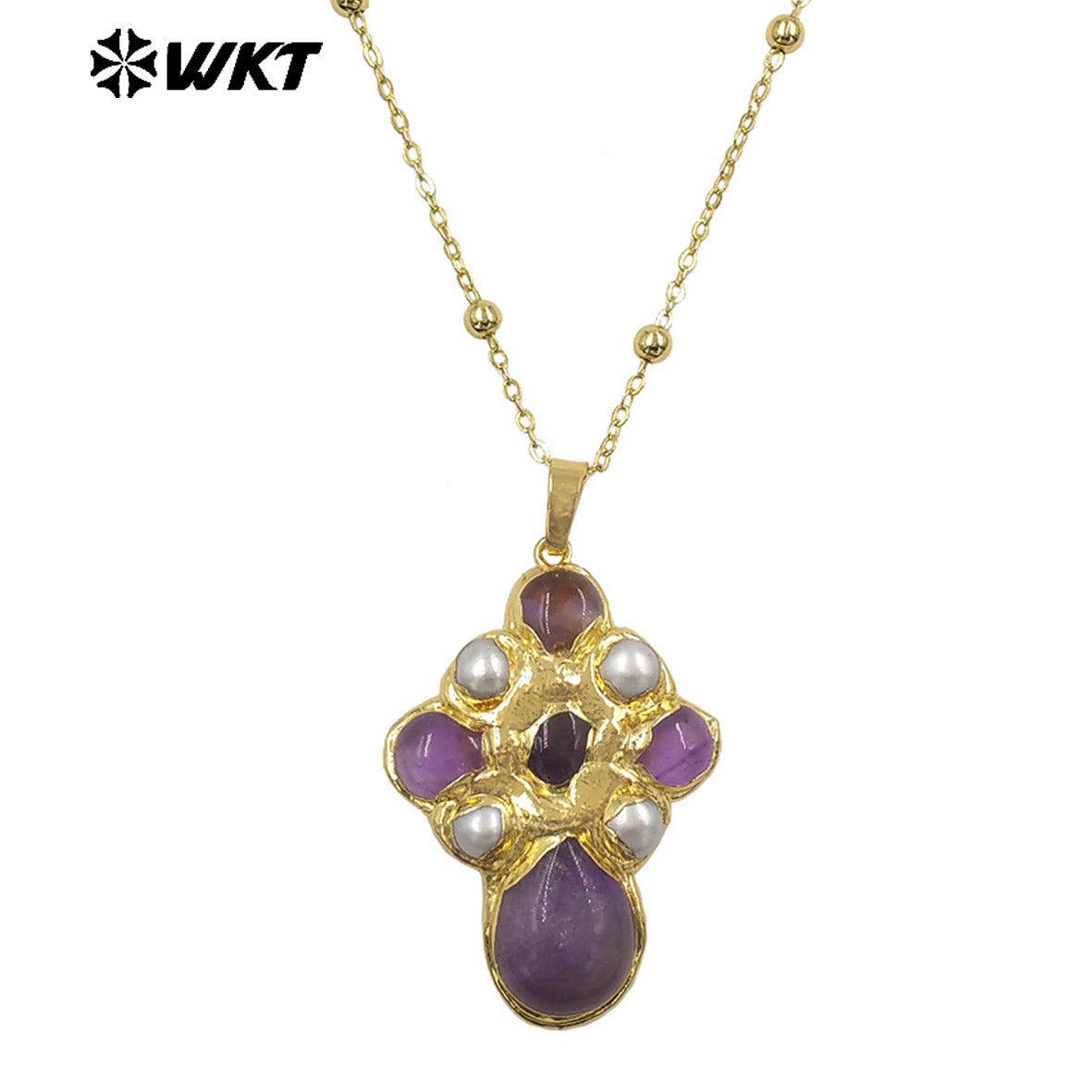 WT-JN297 Brand New Product Elegant 18K Gold Plated Pearl Turquoise Cross Unisex Pendant Necklace Fashion Jewelry Accessories