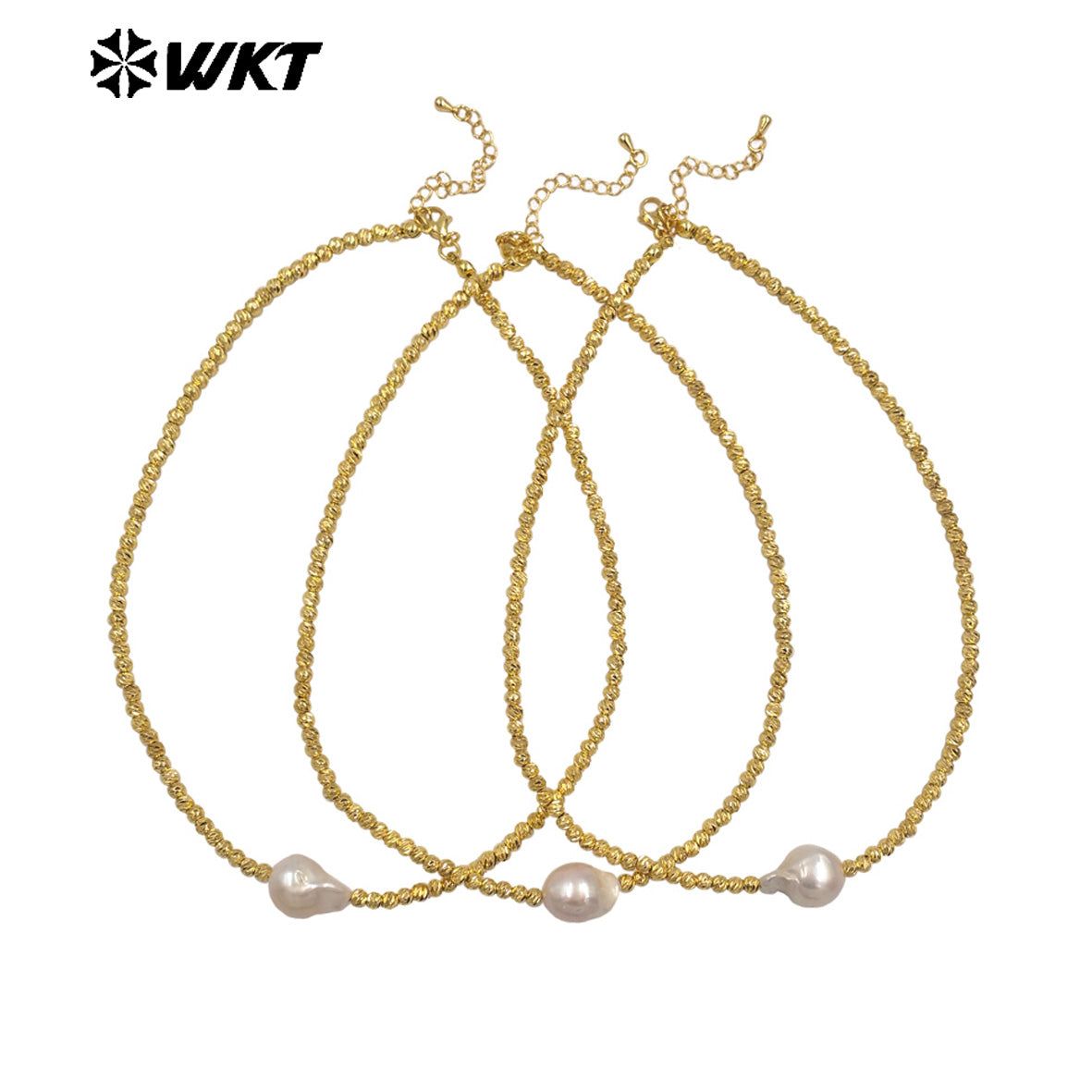 WT-JN333 Classic And Simple Design Gold Plated Beads With Single Baroque Pearl Necklace For Women Luxury Jewelry Gift
