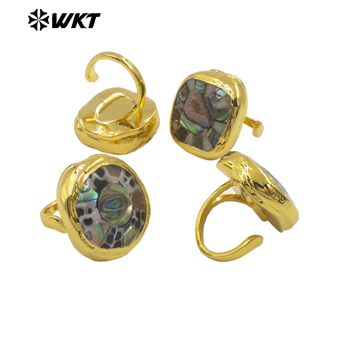 WT-MPR144 Good Quality Boutique Natural Shell Round And Square Gold Electroplated Adjustable Rings For Party Unique Accessories