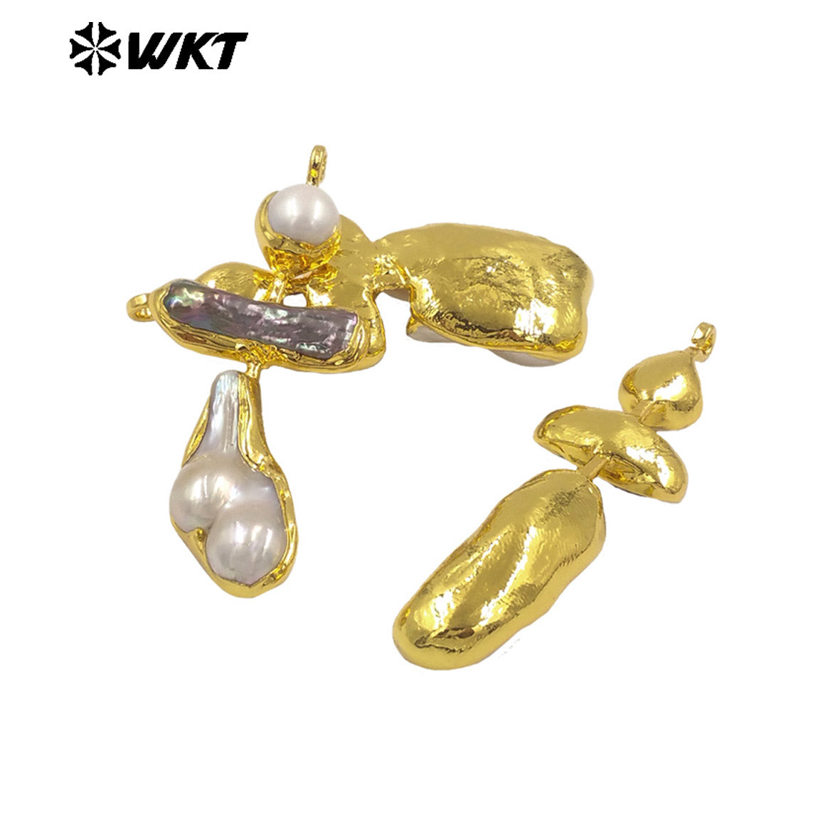 WT-JP433 Exquisite Back Full Gold Plated With Random Shape Natural Freshwater Pearl Pendant For Ladies Elegant Earrings Making