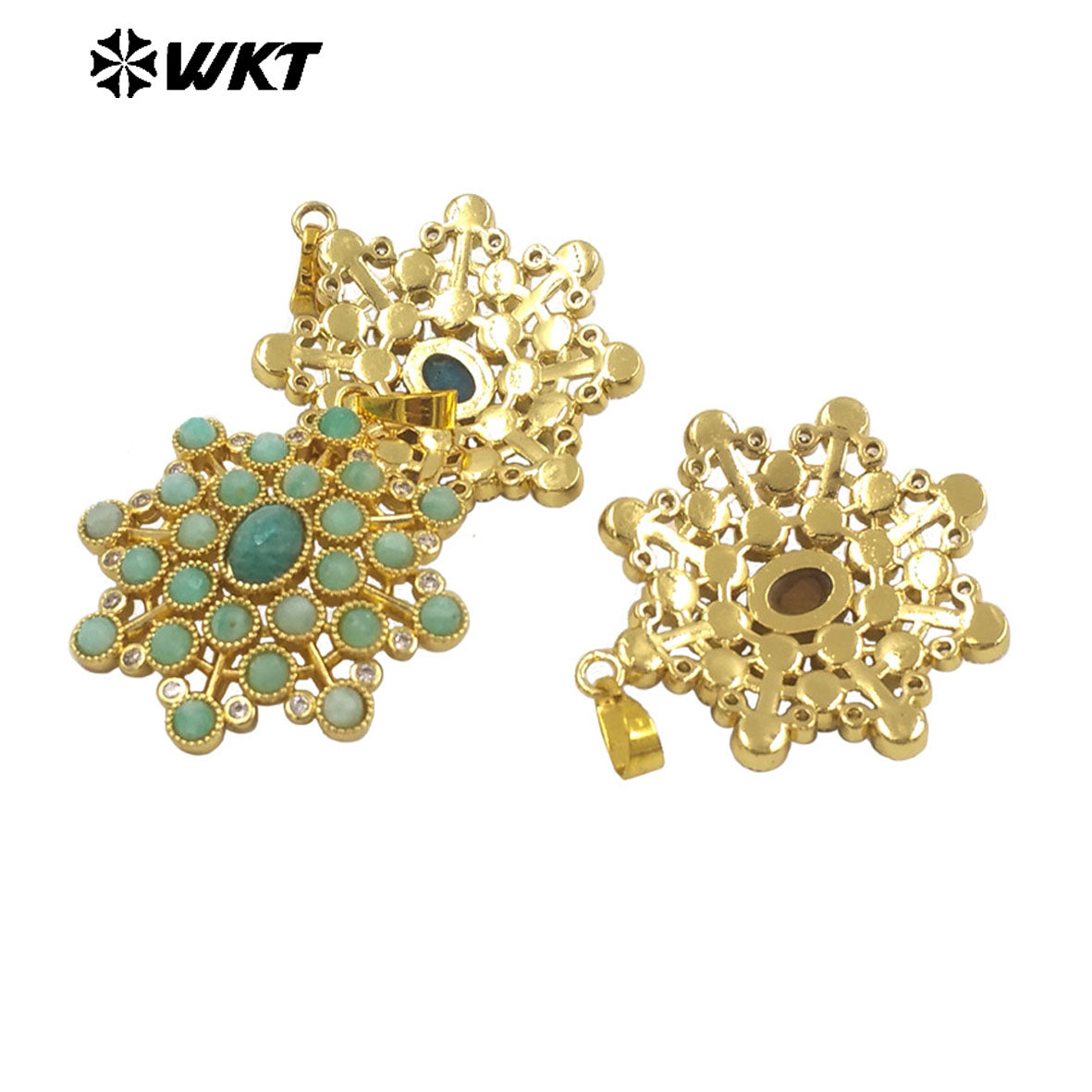 WT-P1977 WKT New Hand Make Multi Stone Setting Women Energy Amethyst Gemstone Flower Shape Jewelry Pendants