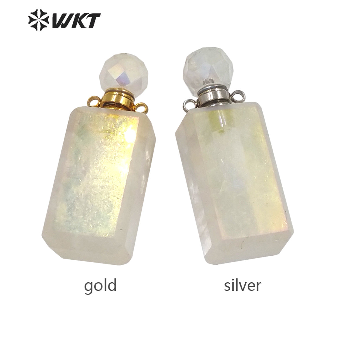 WT-P1651 Long Square Aura Crystal Quartz Stone Perfume Bottle Pendant for Necklace Design Women Wedding Anniversary Gift Pendant