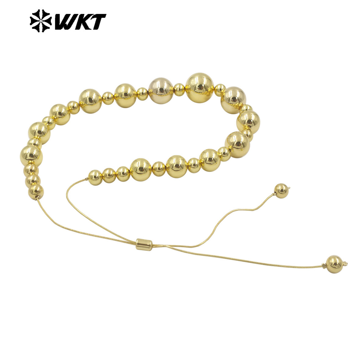 WT-JFN18 the North America Popular 18K Real Gold Plated Small and Big Space Beads Connect With Extend Chain Long Necklace