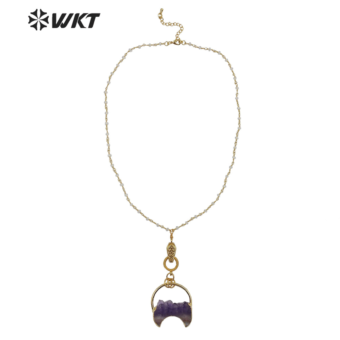 WT-N1218 New Design Magnet Buckle Necklace Natural Amethyst Necklace Fashion Lady Jewelry Natural Crescent Amethyst Necklace