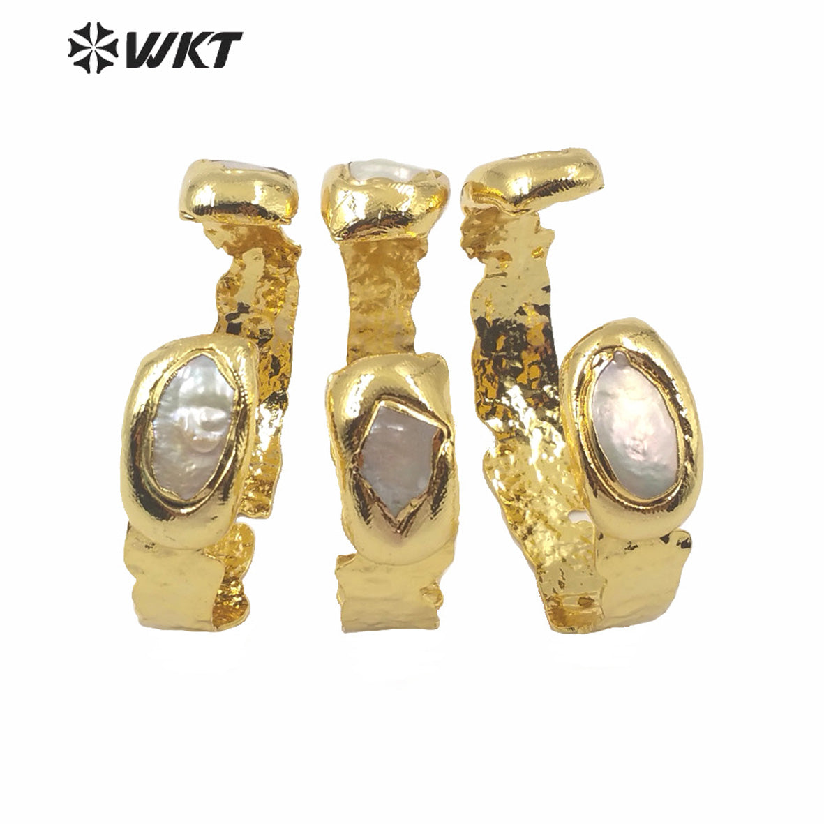 MPB020 Wholesales Double Pearl Fashion Women Bangle Gold Electroplated Cuff Adjustable Pearl Bangle for Weddings