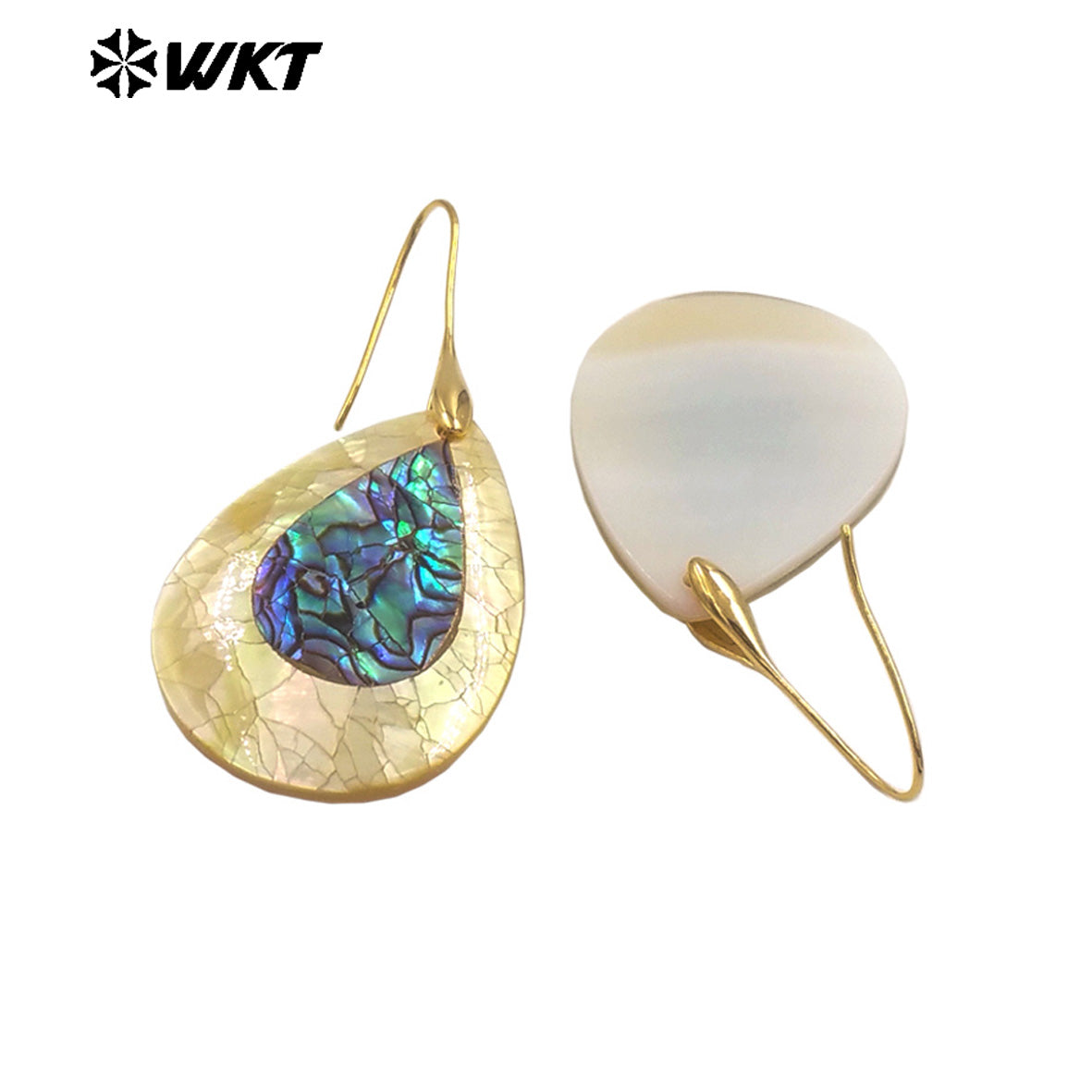 WT-MPE155 Wholesale Special Design Fashion Natural Drop Shell Earrings With Gold Color Plated Waterdrop Shape for Women