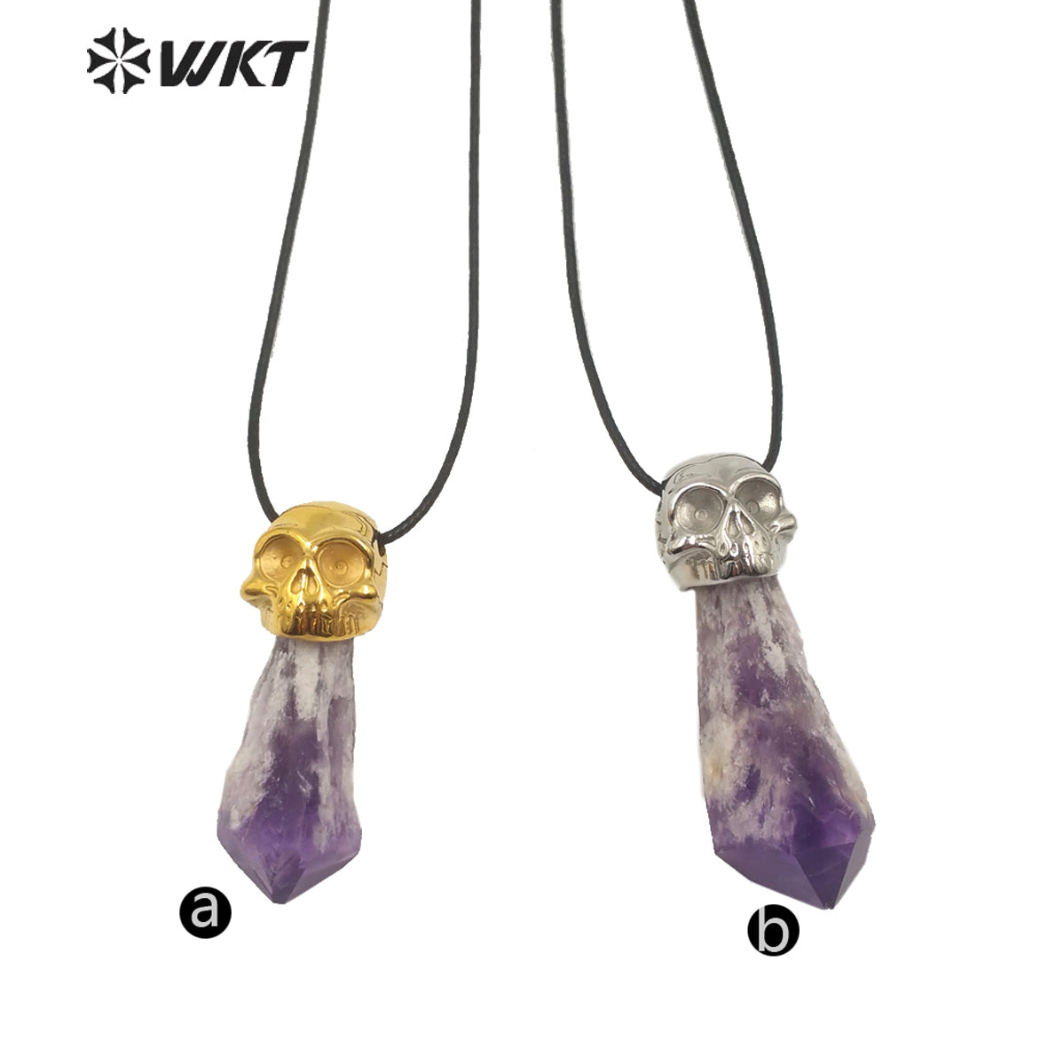 WT-N1213 Special Design Natural Amethyst Skull Pendant Necklace New Charm Jewelry Amethyst Necklace