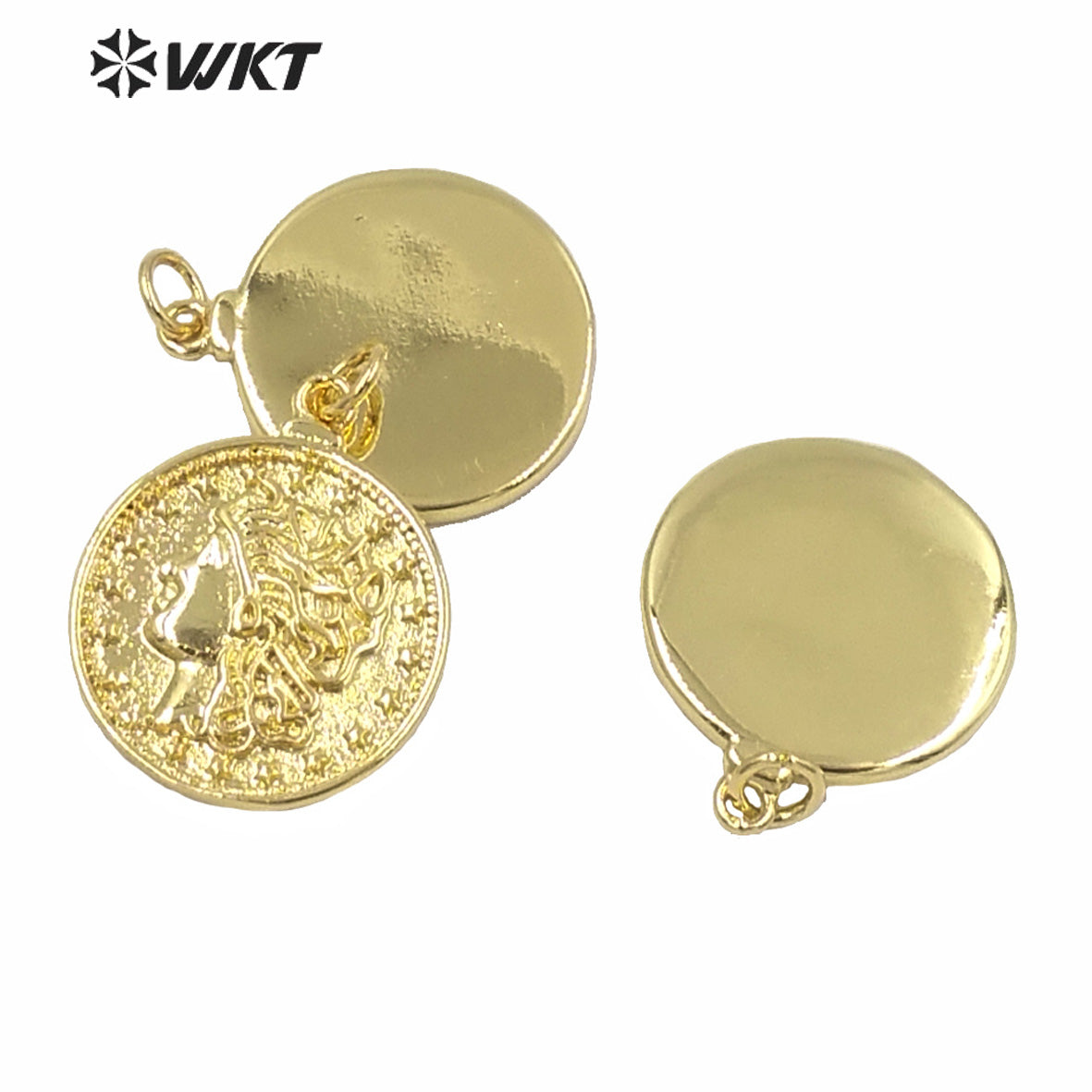 WT-MP188 Wholesale Gold Electroplated Round Coin People Image Pendant for Women Hand Make Jewelry Findings Design the Beauty