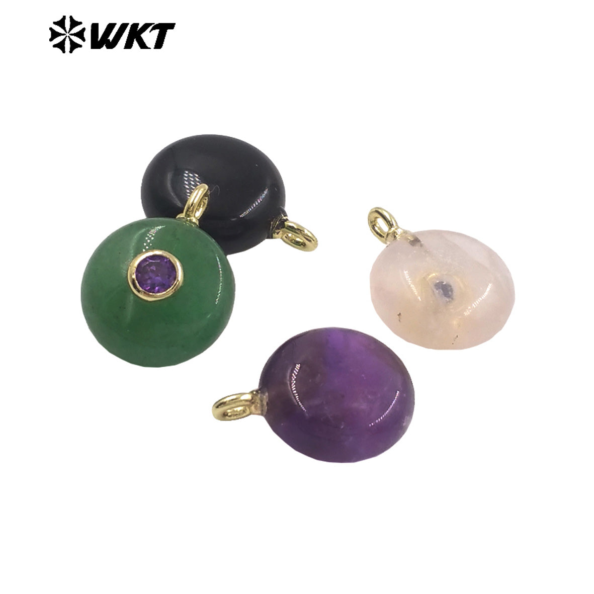 WT-P2024 Wholesale Multi Color Round Natural Gemstones Setting In Zircon Little Pendants For Exquisite Necklace Making