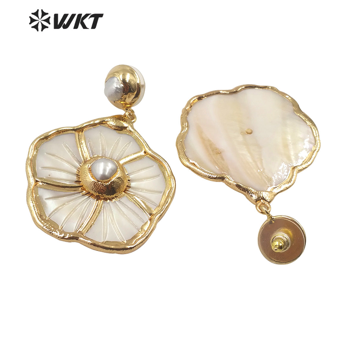 WT-E591 Wholesale Stylish White Flower Dangle Earring With Natural Pearl Charm Elegant Women Natural White Shell Earring