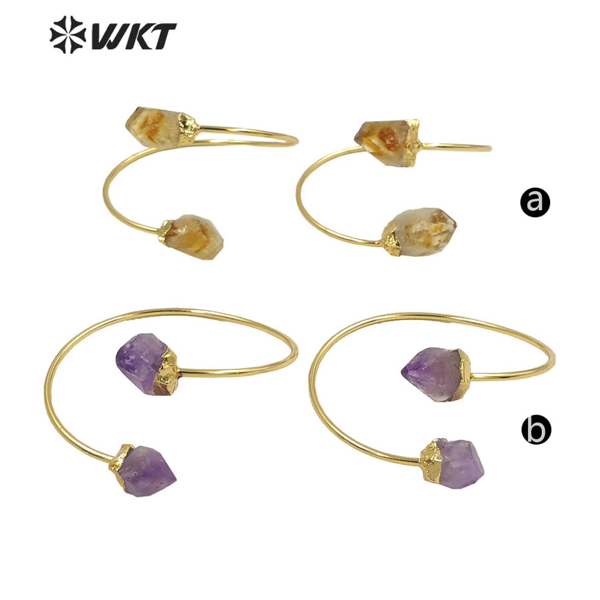 WT-B585 Wholesale Women Chic Gorgeous Bangle Lovely Popular Yellow Citrine and Amethyst Bangle for Party Wearing Stone Jewelry