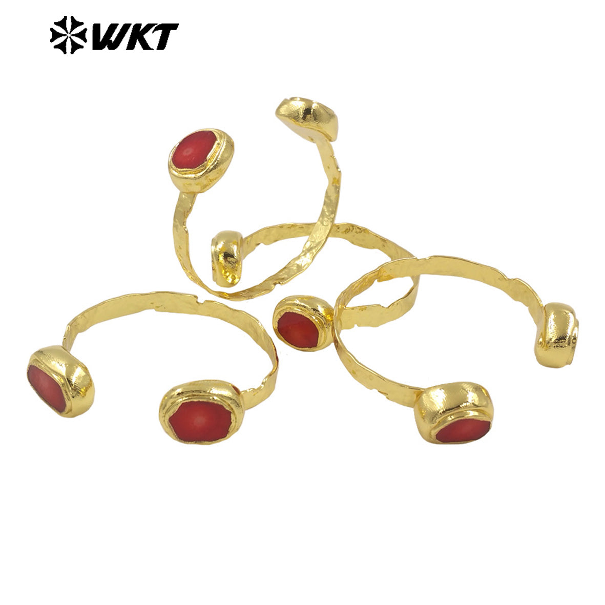 WT-MPB118 New Simple 18K Gold Plated and Natural Brass Round Red Coral Bracelet Jewelry Finished for Women As Daily Decoration