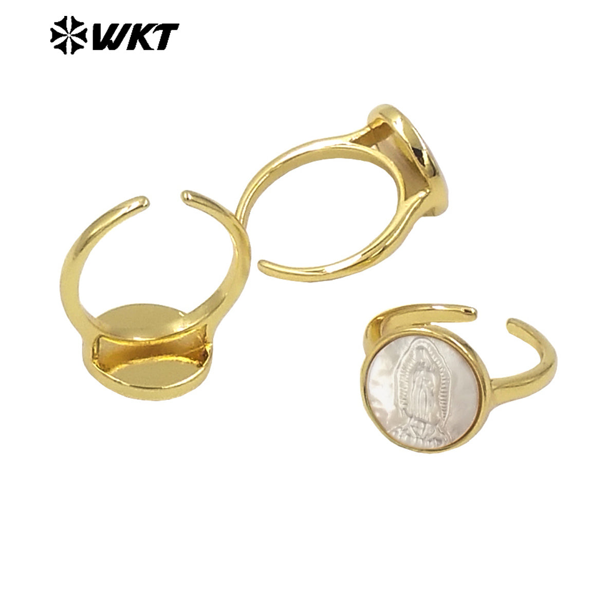WT-MPR091 WKT New Religious Jewelry Design Elegant White Mop Carved Lady of Grace Saint Ring for Women