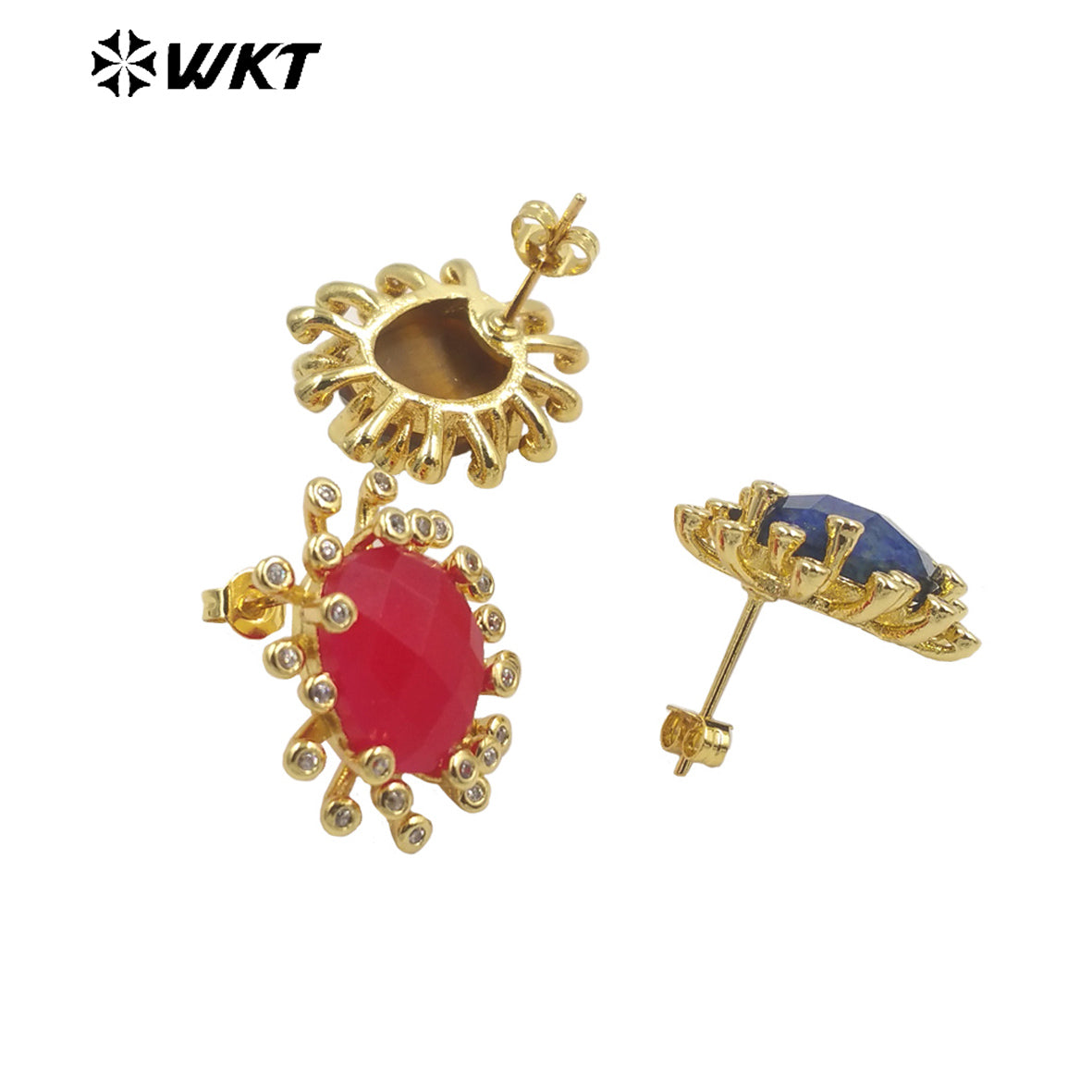 WT-ME092 Wholesale Newest Fashion square Gemstone with clear Cubic Zircon Around Setting Micro Pave Earrings Studs
