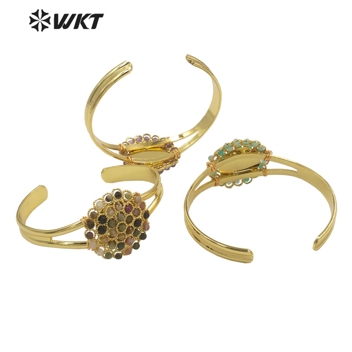 WT-B642 WKT Lovely Fashion Design Trendy Gift for Women Gemstone 18k Plating C Shaped Natural Colorful Gemstone Bracelets