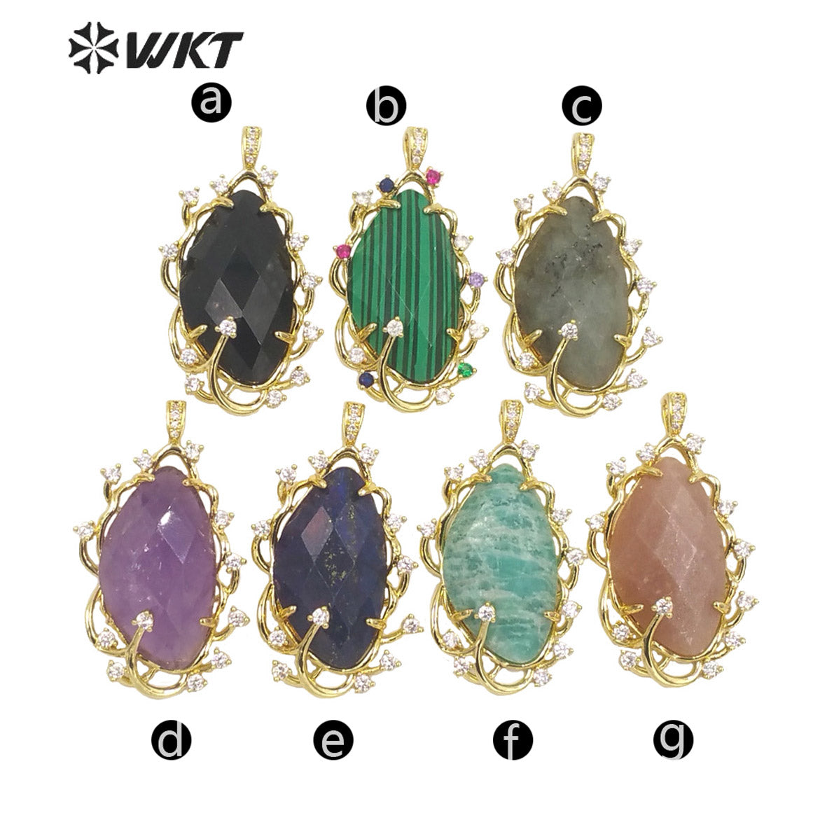 WT-N1351 Wholesale Fashion Gold Plated Natural Gemstone Bezel Setting Pendant Necklace Women Gorgeous Micro Pave Stone Necklace