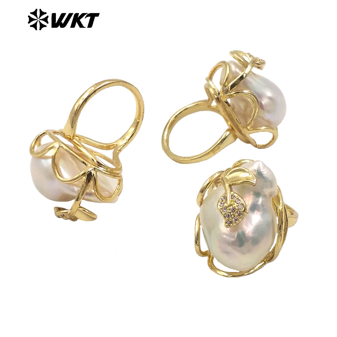 WT-MPR087 Gorgeous High Bright Natural Freshwater Baroque Pearl Ring Women Gold Claw Setting Precious Gift for Birthday