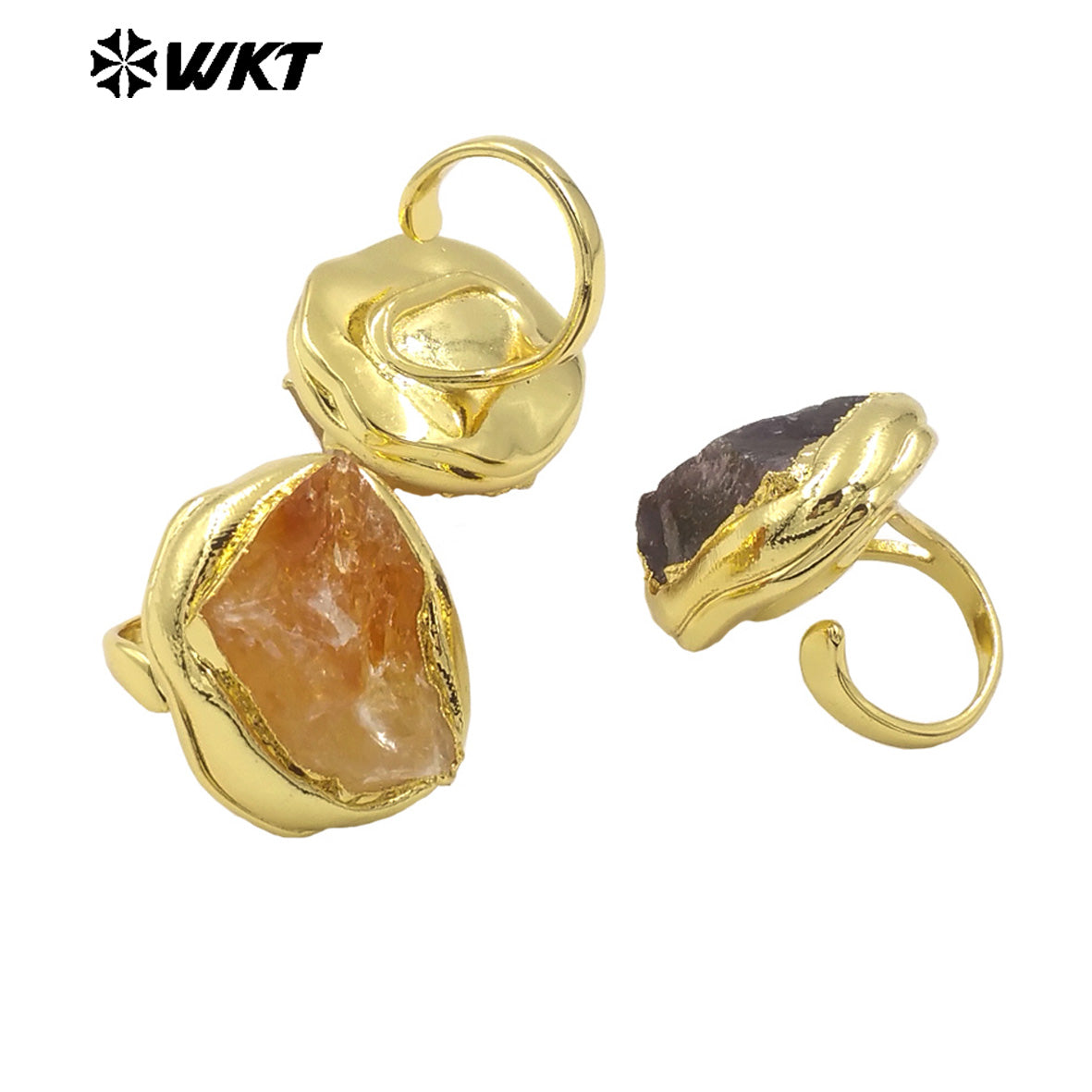 WT-R526 Wholesale New Raw Natural Hammer Yellow Citrine and Amethyst Big Stone Energy Women Ring