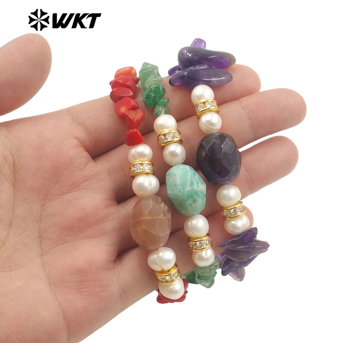 WT-B696 WKT New Arrival Worker Handmade by Natural Nugest Beads Stone Bracelet With Extend Chain Charms Lady Bracelet
