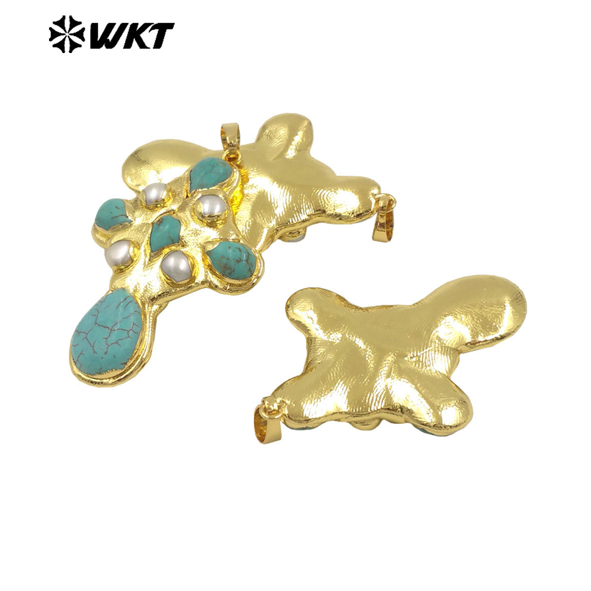 WT-JN297 Brand New Product Elegant 18K Gold Plated Pearl Turquoise Cross Unisex Pendant Necklace Fashion Jewelry Accessories
