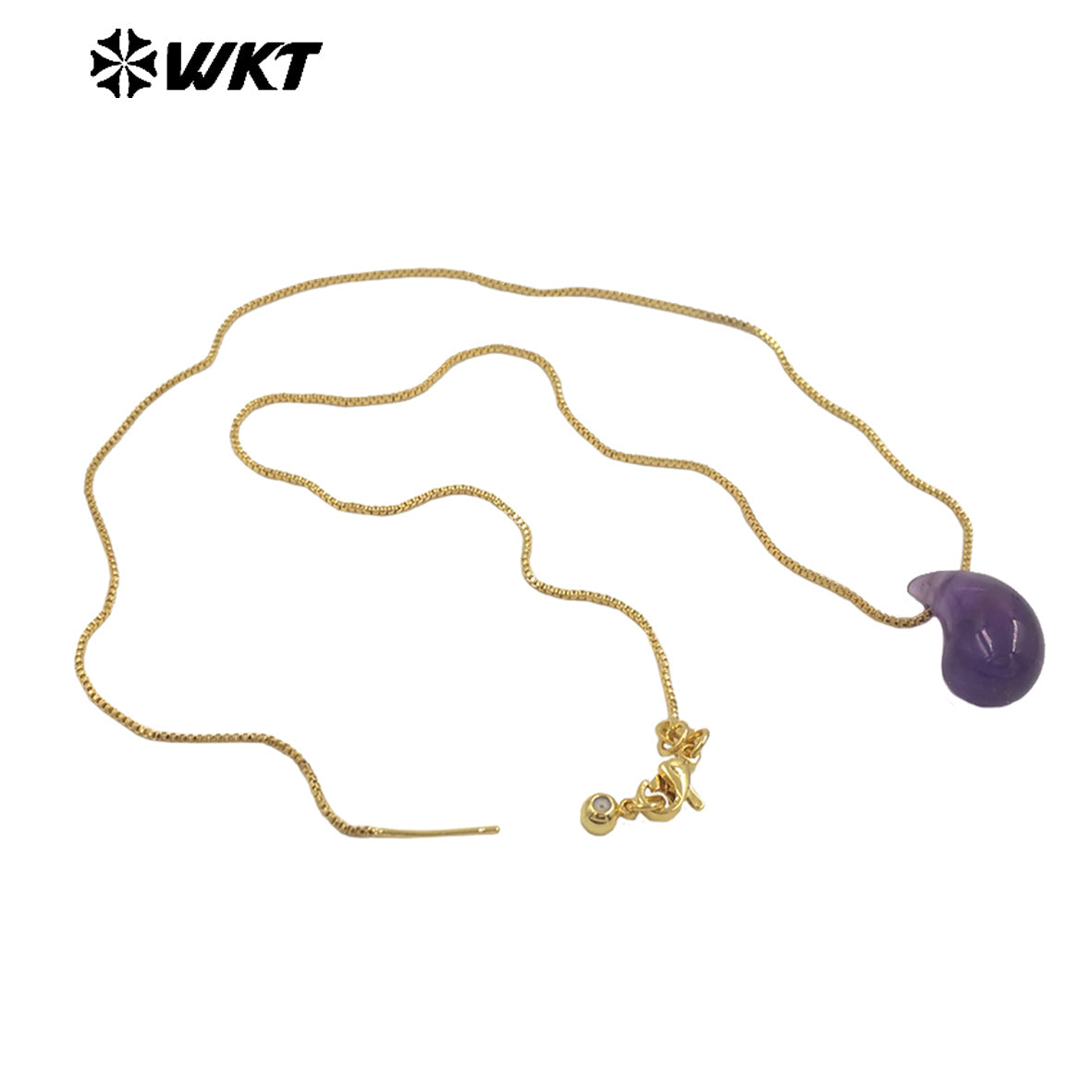 WT-N1483 WKT Wholesale New Design Natural Gemstone Necklace With Gold Color Tiny Chain Waterdrop Shape Female Birthday Jewelry