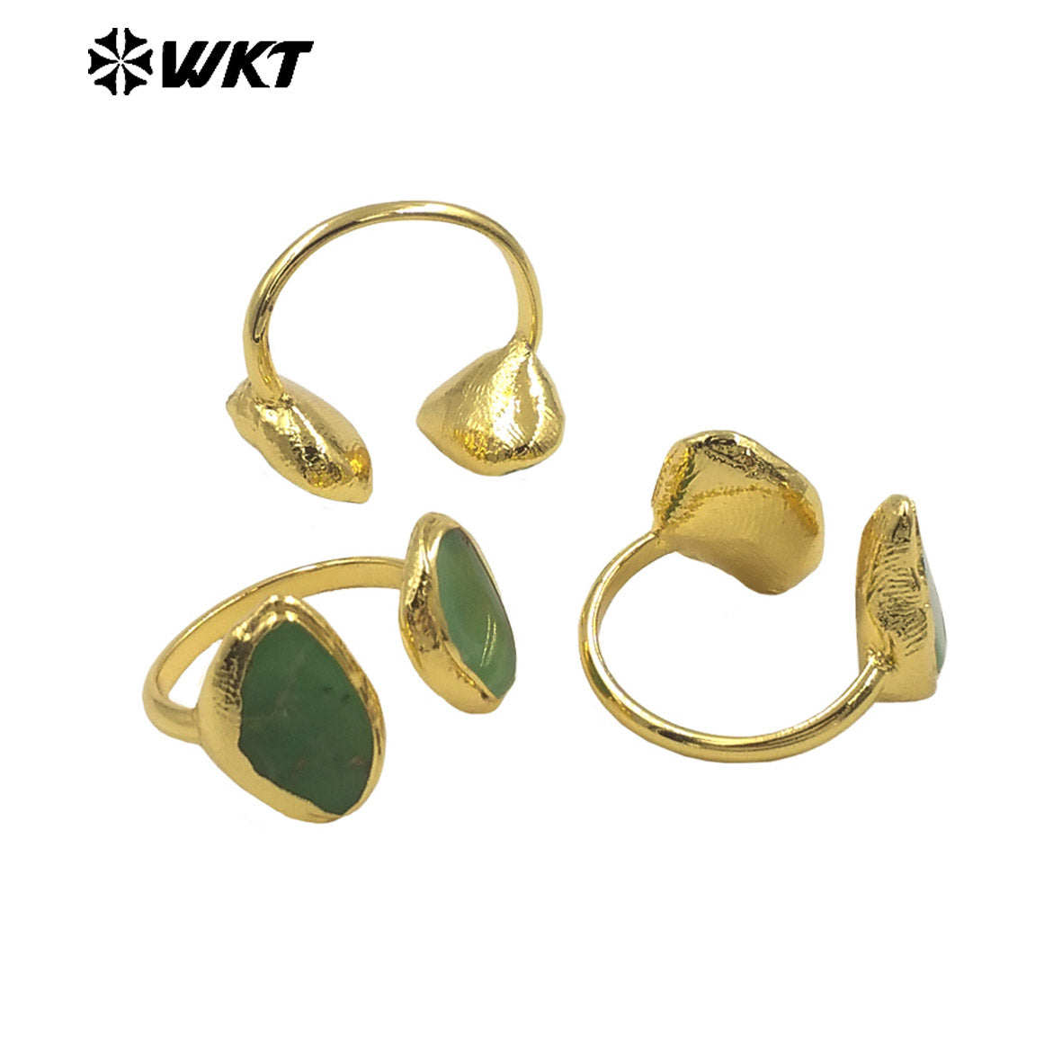 WT-R566 High Quality Simple Style Gold Plated Ring With Natural Australia Chrysoprase Stone Waterdrop Valentine's Gift for Her
