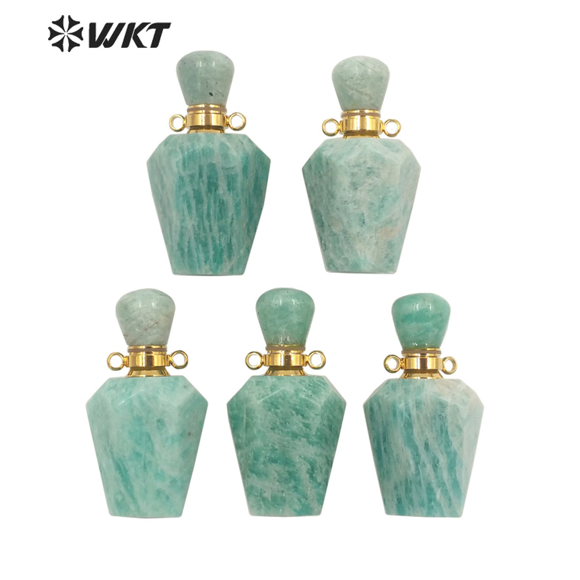 WT-P1691 New Color Natural Gold Stainless Steel Amazon Stone Perfume Bottle Pendant Lady Essencial Oil Bottle Pendant