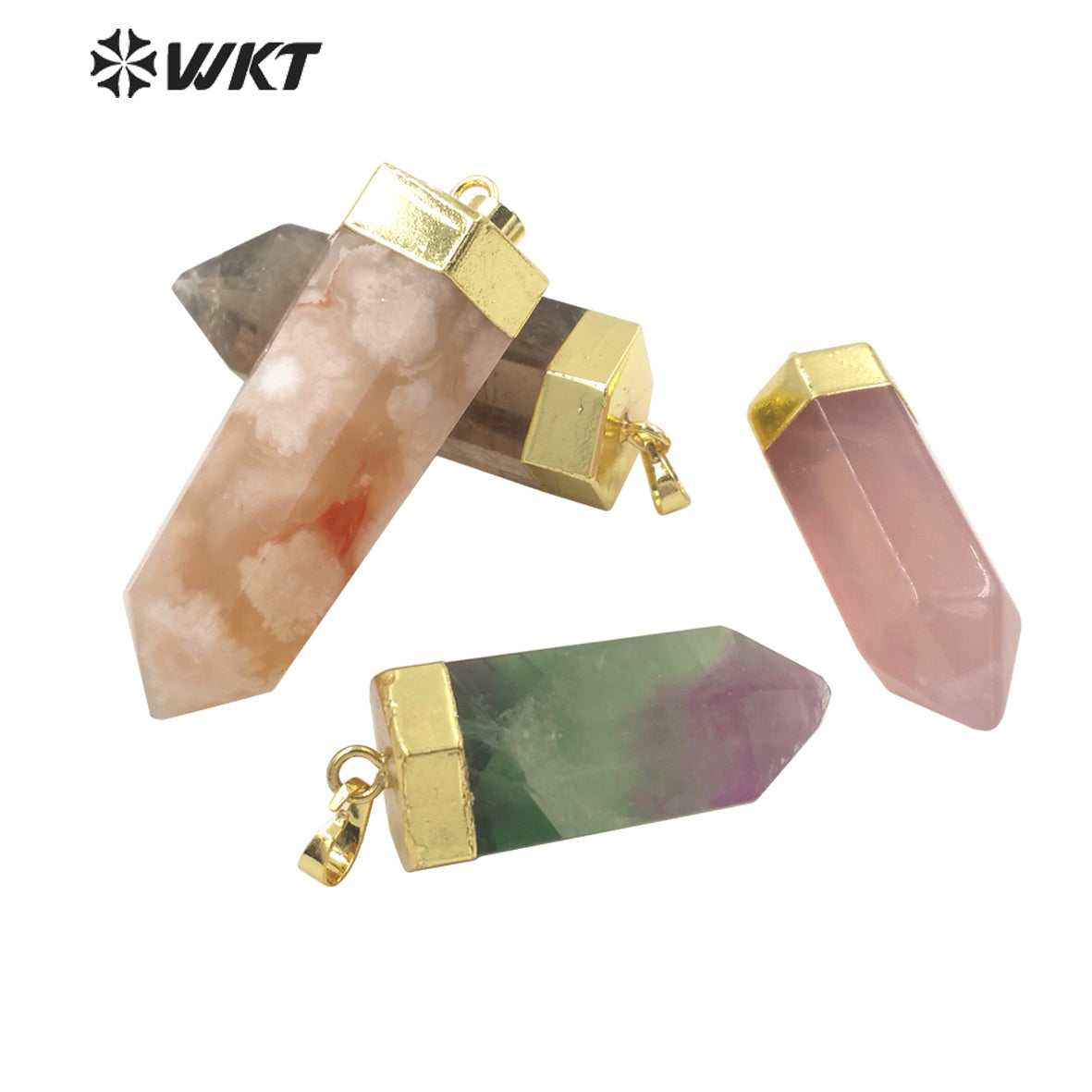WT-P1710 Amazing Gold Top Natural Gemstone Hexagon Spirit Quartz Healing Stone Pendant Women Jewelry Design Necklace Pendant