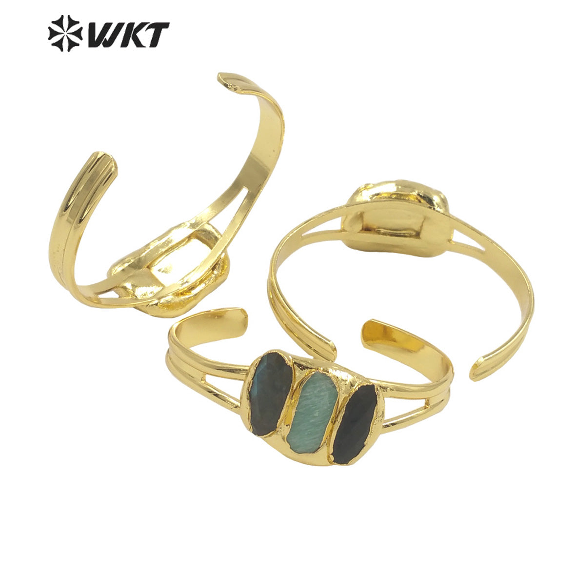 WT-B609 2022 Pastoral Three-color Gemstone Bangles C-shaped Opening Bangles Temperament 18k Gold-plated Natural Stone Bangles